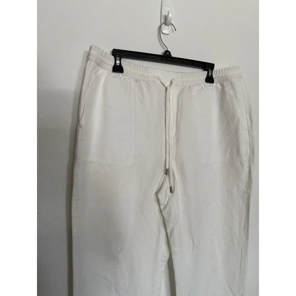 Banana Republic Pants Large White Womens Linen Blend Pull On Lagenlook NWOT
